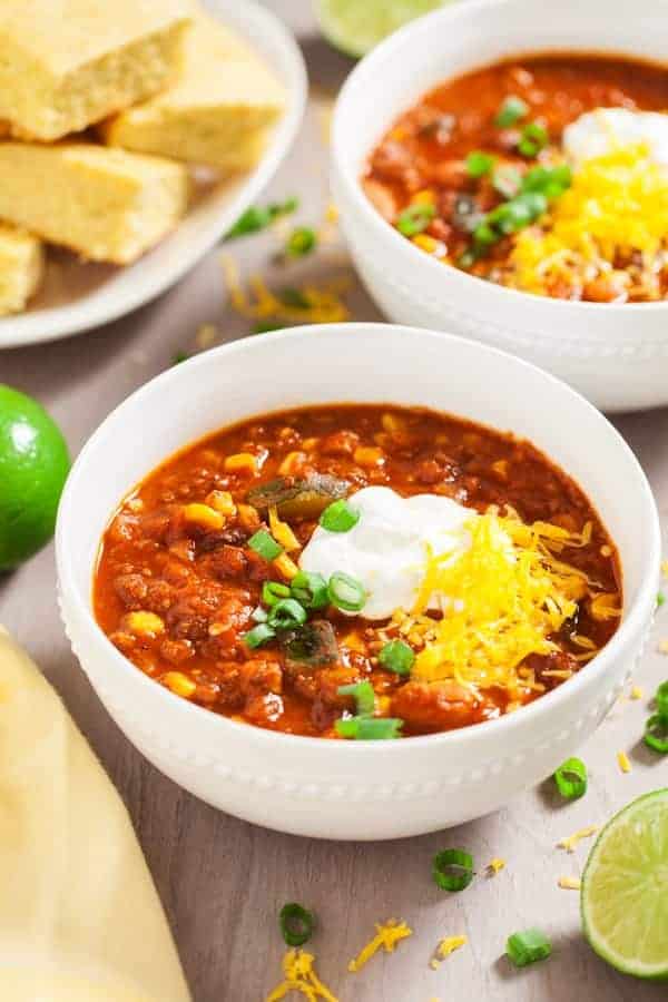 Slow Cooker Turkey Chili is perfect on a cold dreary day! #comfortfood #lightcooking #turkey #chili #slowcooker #crockpot #slowcookersoups #crockpotsoups #soup #turkeychili #iamhomesteader Turkey Chili