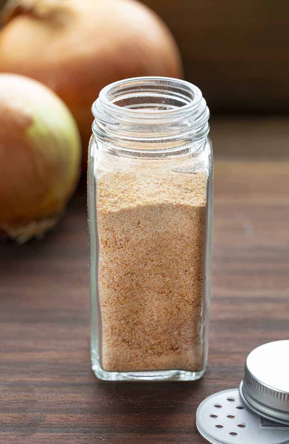 Homemade Onion Powder in Bottle