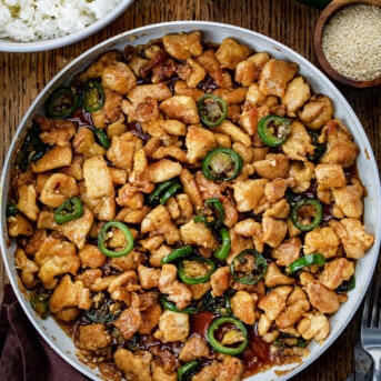 Skillet of Jalapeno Chicken.