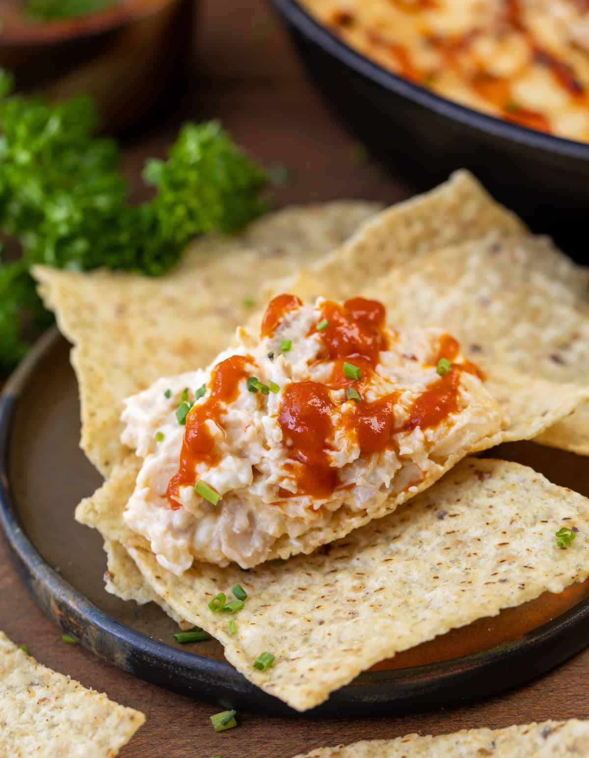 Bang Bang Chicken Dip on a chip.